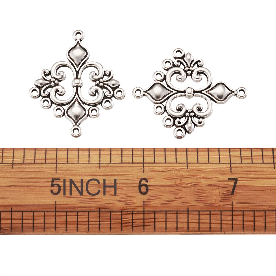 Arañas rombo de aleación tibetana 10 piezas filigrana pendientes fornituras plata 36x30 mm Foto 3 de 4
