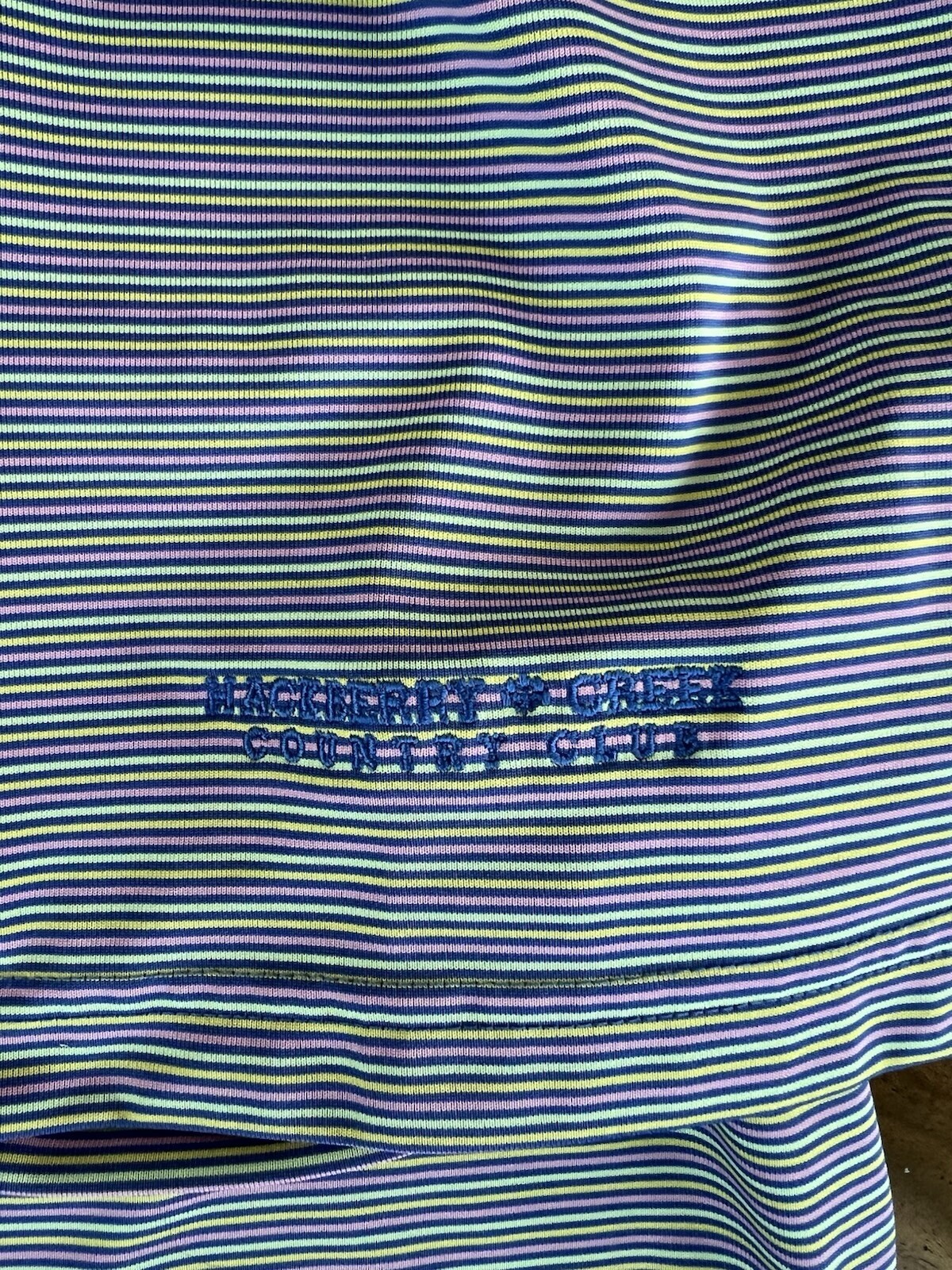 Donald Ross Multi Stripe SS Polo Golf Shirt Mens M Hackberry Creek Country Club