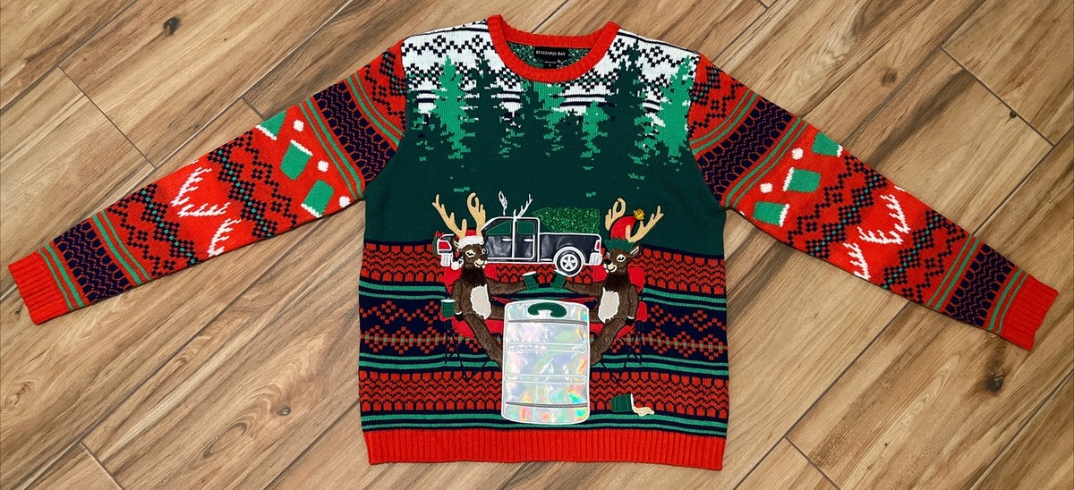 Ugly Christmas Sweater Men's Large Tailgate Beer Can Pocket