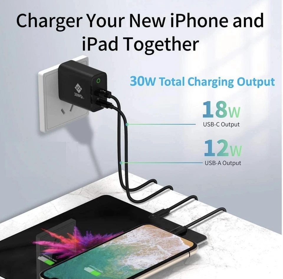 Paquete de 2 Cargadores Tipo-C USB-A Plegables 2 Puertos PD Block Compatible para Smartphone Foto 4 de 4