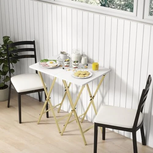 TV Tray Table Set of 2, TV Dinner Tray, Folding Table, Gold White 2 Pack - Image 4 of 4