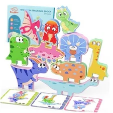 Montessori Toys for Toddlers, 10 Pack Wooden Stacking Blocks, Sorting Dinosaur