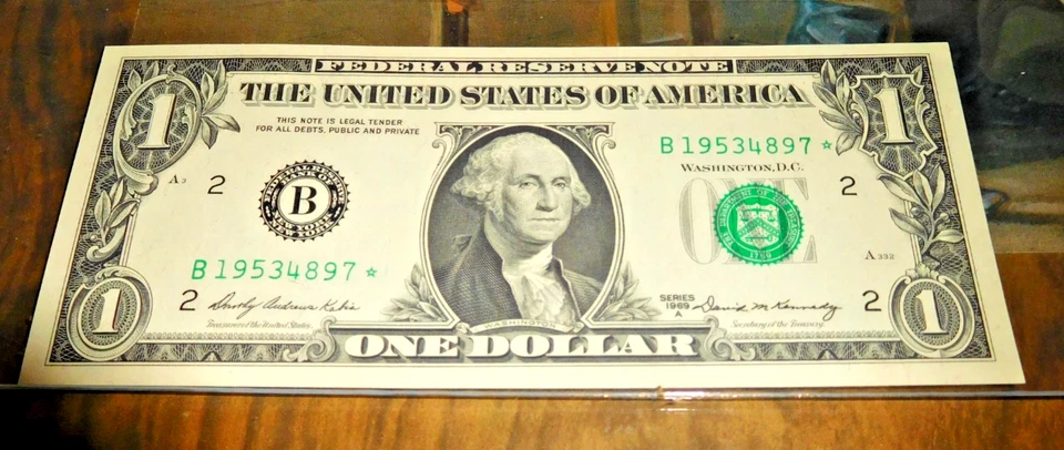 B 19534897* Fancy Serial # 1969 A PCGS 65PPQ 1953 Year Star  $1 Note Loose label - Image 4 of 4