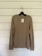 New Zara Men Beige Crew Ribbed Neck Hem Cuffs Textured Knit Light Sweater Size L