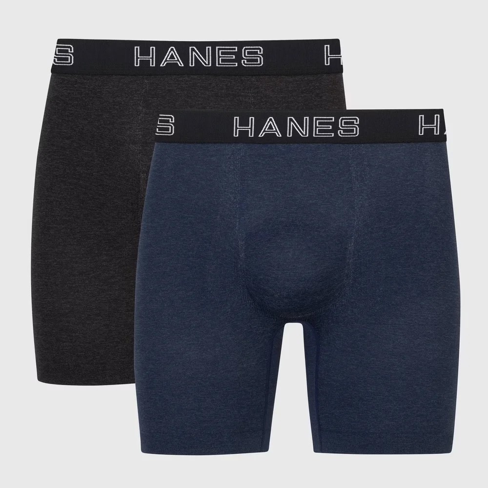Мужские бесшовные боксерские трусы Hanes Premium серо-синего цвета в полоску 2 упаковки S 3190₽