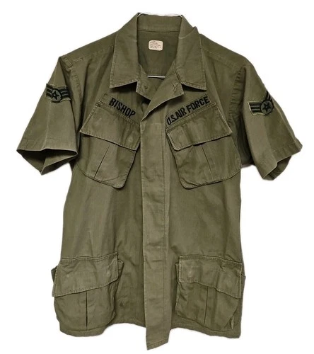Vtg 60s Jungle Jacket Named OG-107 SS Military Vietnam War USAF Slant Pocket M-L