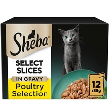 48 x 85g Sheba Select Slices Adult Wet Cat Food Pouches Mixed Poultry in Gravy 6.59 per kilo