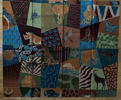Patchworkstoff mit eine Goldzeichnung als Metallic-Druck, Afrika,  neu