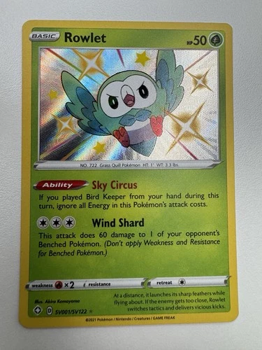 Rowlet SV001/SV122 Shining Fates Shiny Vault Shiny Holo Rare 50 HP Pokémon TCG …