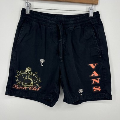 Vans Chino Shorts Men's S Black Resort Club Beach Flat Front Drawstring Pull On
