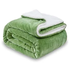  Sherpa Fleece Throw Blanket, Double-Sided Super Soft 60"×80" Sage Green
