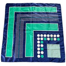 Vintage Geometric Square Scarf Navy Blue Green White Retro 70s - 80s Acetate 27"