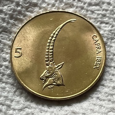 2000 Slovenia 5 tolarjev Coin Head of Alpine Ibex Wildlife Deer Antelope Buck