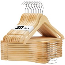 Wooden Hangers 20 Pack, Solid Wood Hanger with Non Slip Pant Bar, Heavy Duty ...
