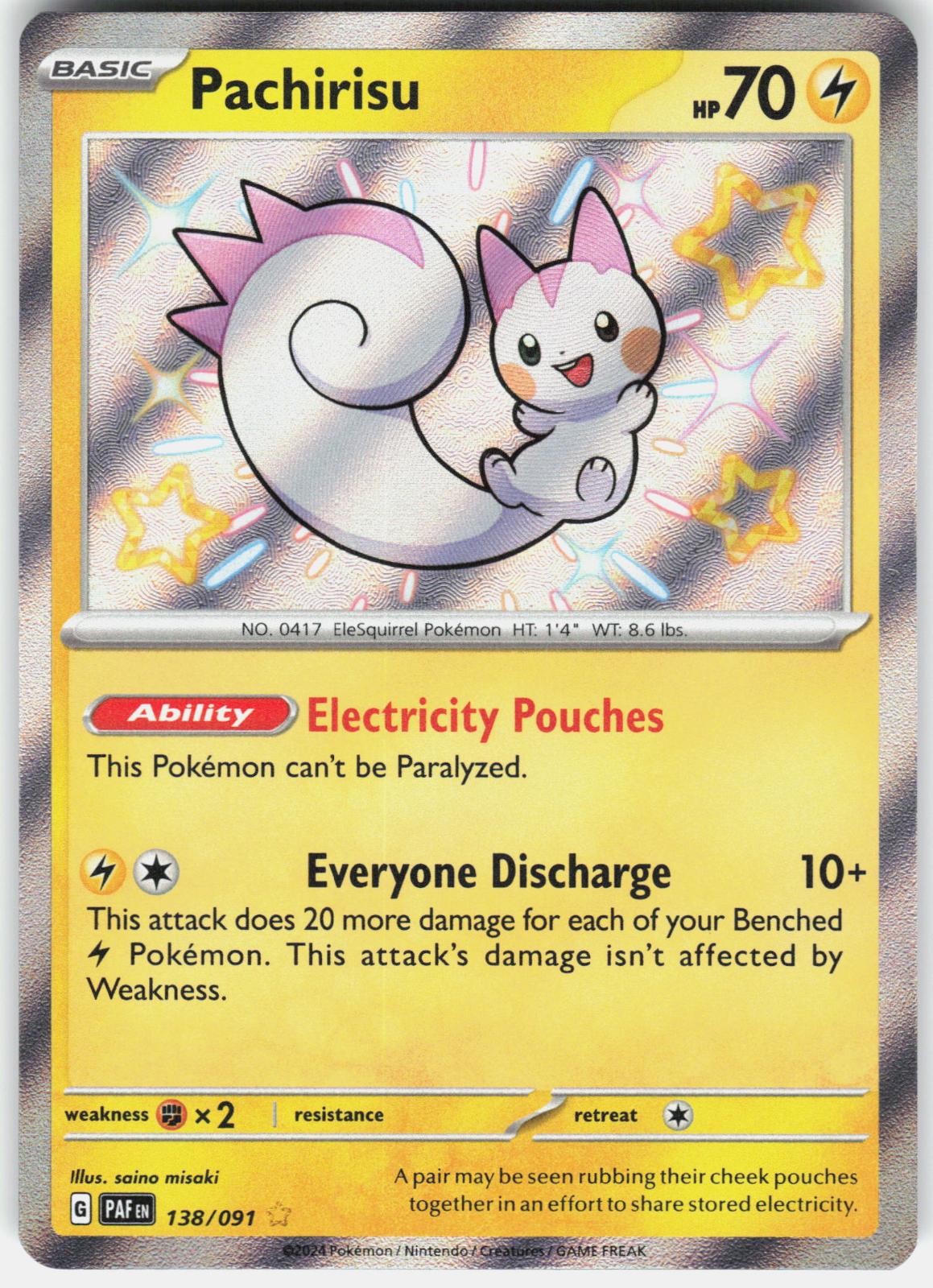 Pachirisu 138/091 Shiny Rare Paldean Fates Pokemon Holo Near Mint