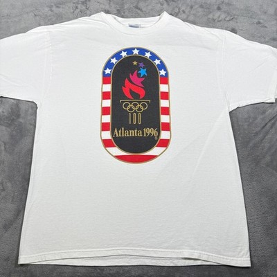 Vintage 1996 Hanes T-Shirt Mens XL White Cotton Atlanta Olympics Games Graphic