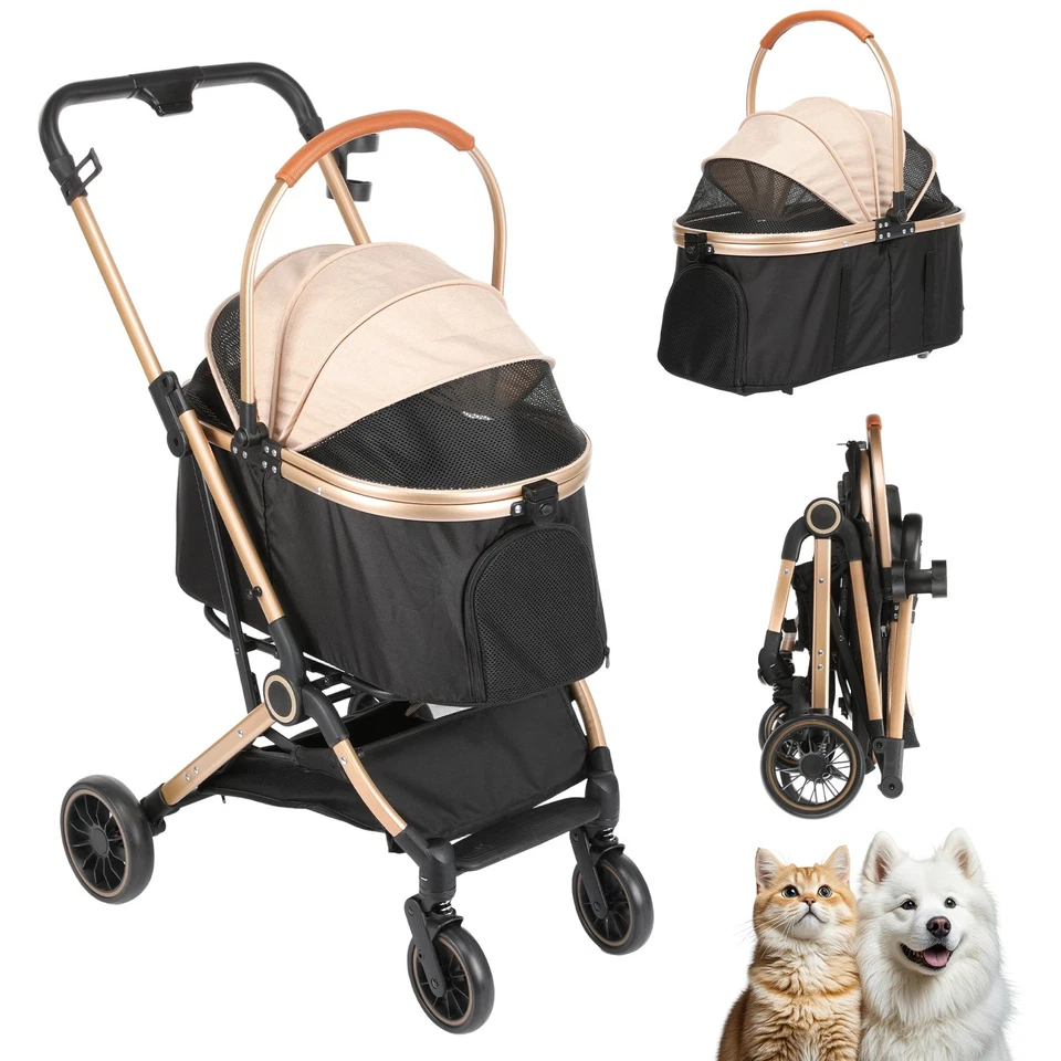 3 In1 Carbon Steel Pet Stroller,Folding Dog Strollers w/ Detachable Seat Carrier - Image 2 of 4