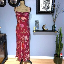 Vintage Monsoon 90s Y2K Midi Bias Cut Floral Slip Dress  UK 8/10 (US 6)