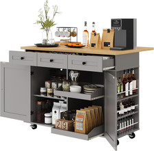 Mobile Kitchen Island Cart with Power Outlet, Drop Leaf  Storage Drawers