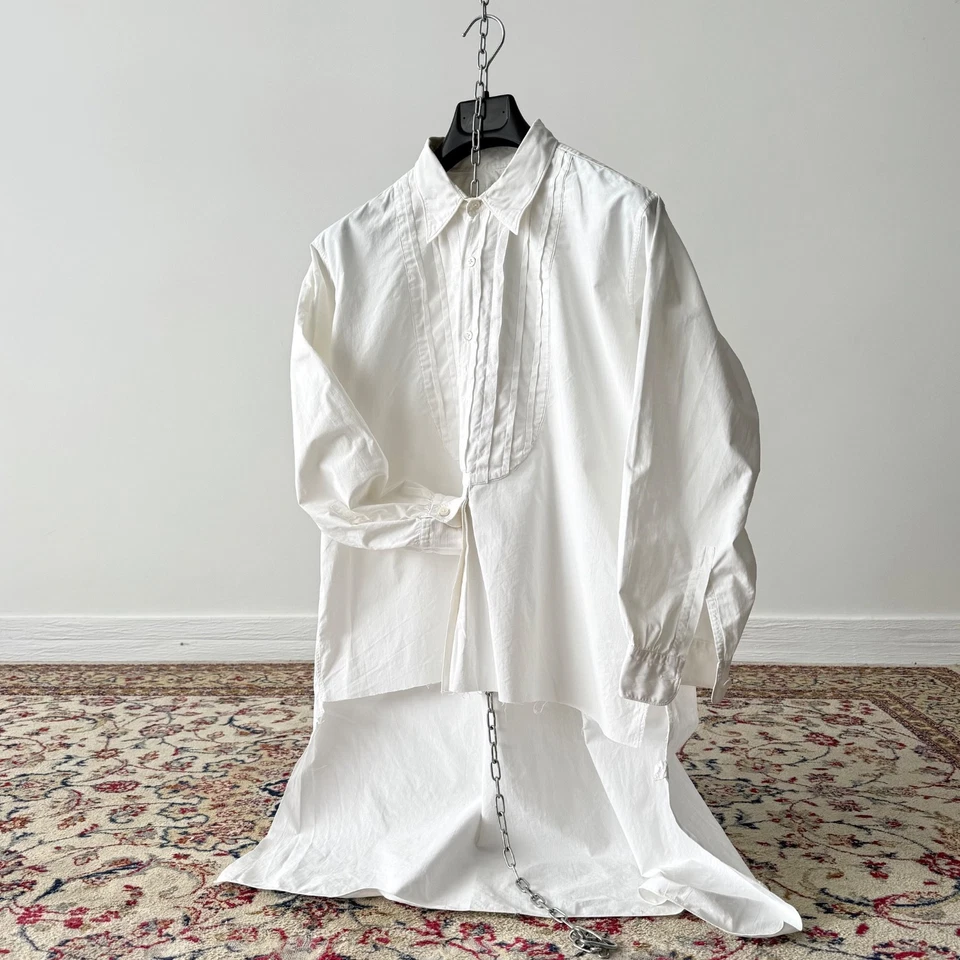 Camisa de vestir larga blanca de lino europea antigua de 1930 para hombre talla M Foto 3 de 4