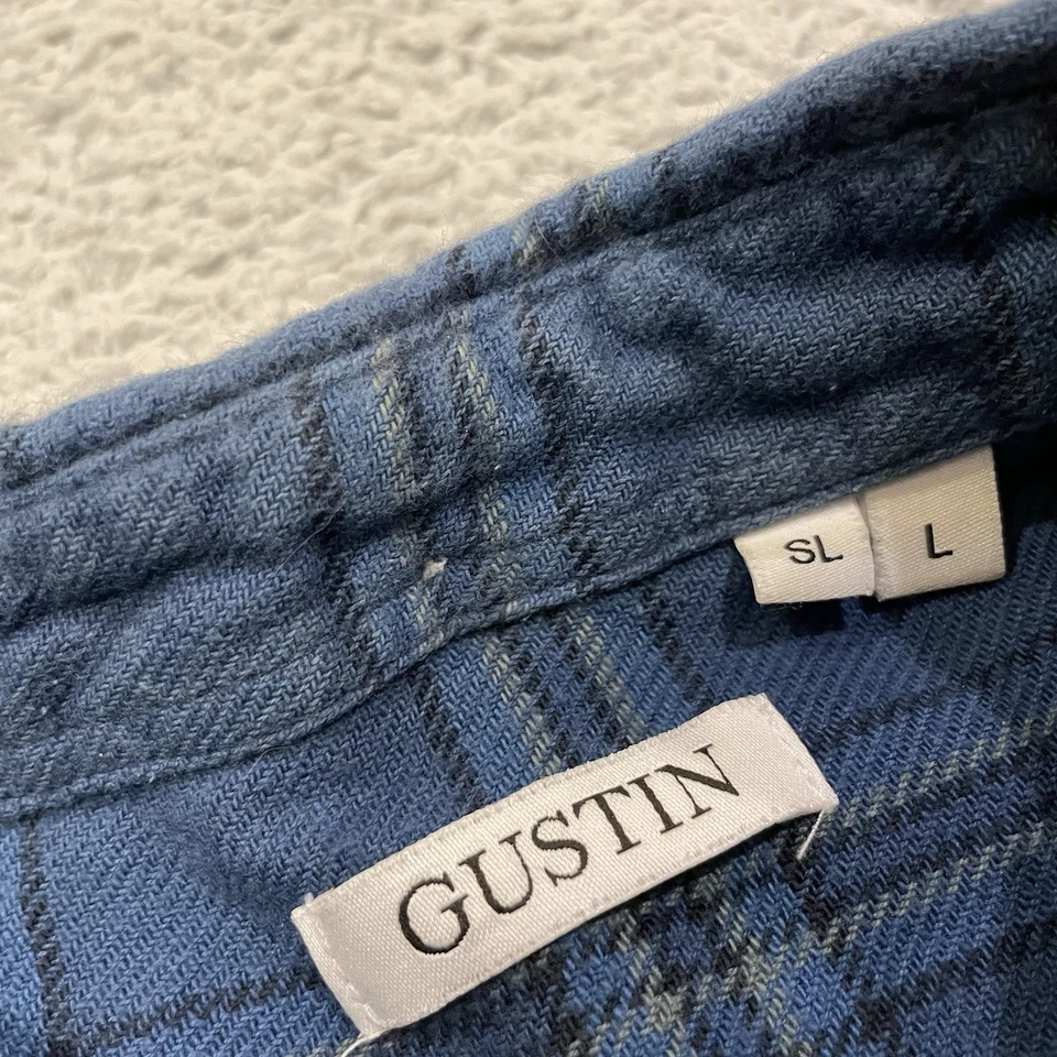 Gustin Flannel Shirt Mens L Slim Windowpane Plaid Pocket Button Down Cotton USA - Image 3 of 4