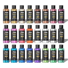 Metallic Acrylic Paint, Set of 24 Metallic Colors in 2oz/60ml Bottle, Rich Pi...