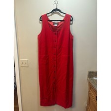 Vintage Harve Benard Red Button Front Pinafore Midi Dress Size 18 Wool Blend