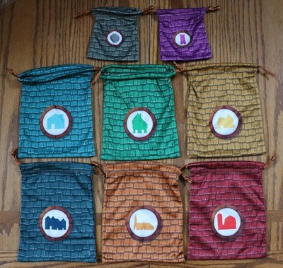 Tiny Towns Board Game 8 Promo Drawstring Microfiber Bags Set New