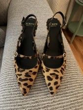 J.CREW Colette Buckle Slingback Leopard Print Calf Hair Pumps Size 8