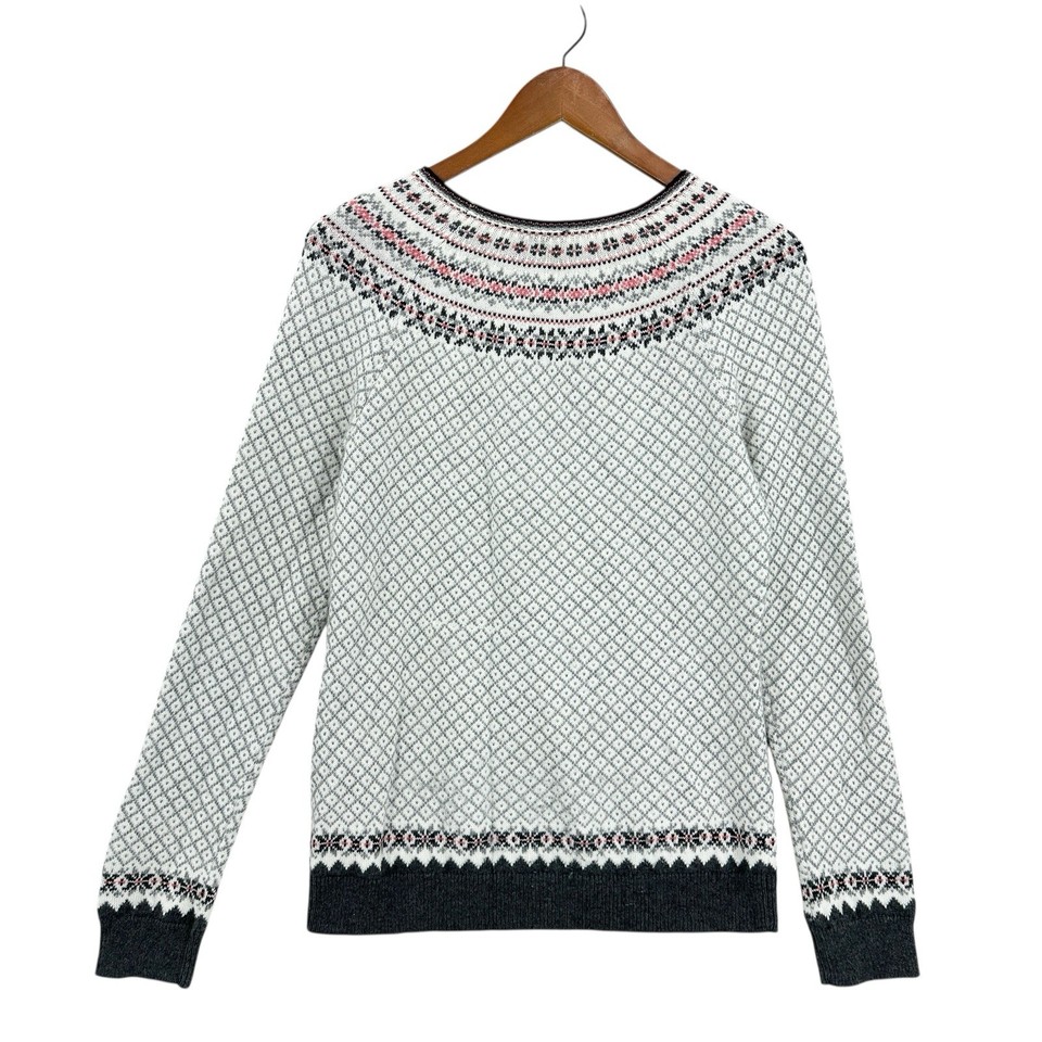 TALBOTS Fair Isle Pullover Sweater Womens Medium Lambswool Soft DAMAGED ...