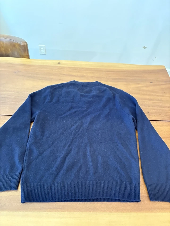 Suéter masculino J Crew cashmere azul médio azul marinho cashmere gola redonda pulôver preppy - Imagem 3 de 4