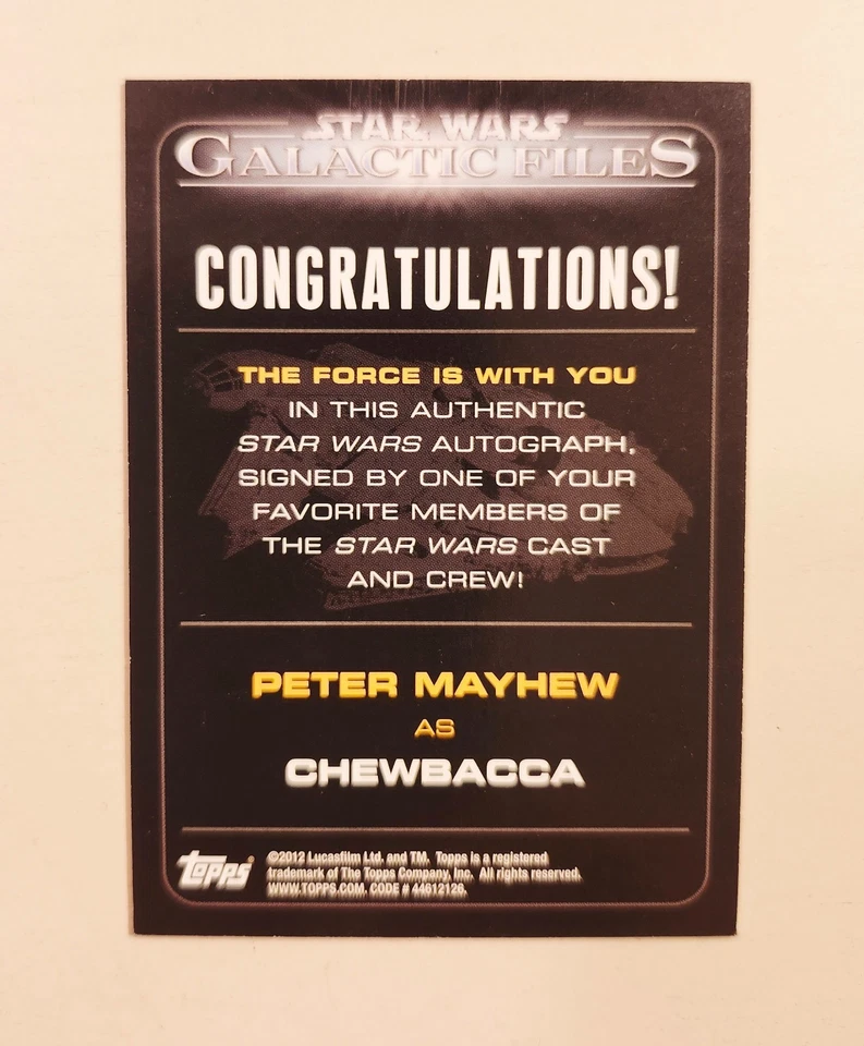 Star Wars RARE Signed Peter Mayhew Chewbacca Authentic Galactic Files Insert VG - Image 2 of 2