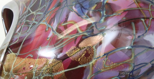 Tim Lazer 1998 extra große 14" große blau lila gold Studio Kunst Glas Vase - Bild 11 von 16