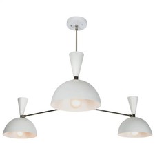 Large Three-Cone Chandelier in White  Chrome Mid Century Modern Ceiling Light