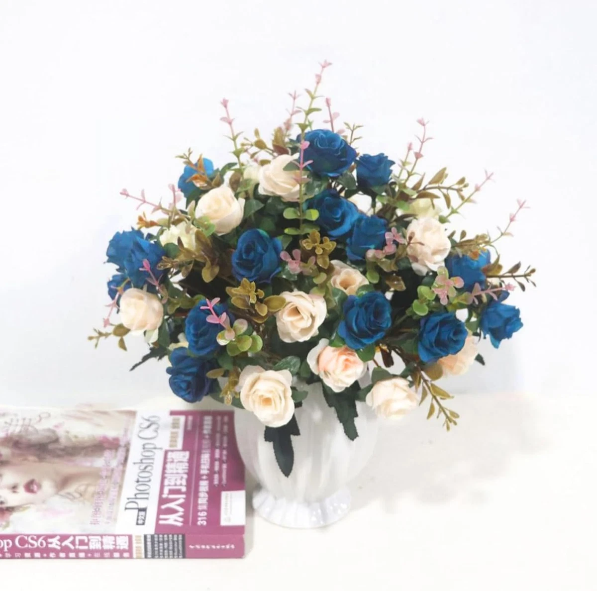 kiskick 1 mazzo di fiori artificiali da bagno pianta finta per interni senza annaffiature mai dall'aspetto realistico 27 teste di tè rosa simulazione bouquet decorazione casa rosa