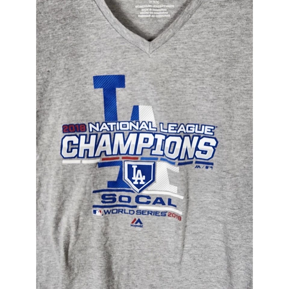 Top LA DODGERS Mujer 2018 Liga Nacional Campeones Serie Mundial Cuello en V Talla M Foto 3 de 4