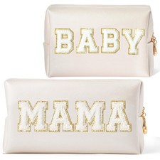 CY2SIDE MAMA Baby Letter Makeup Bag - 2PCS White MAMA and BABY Chenille Lette...