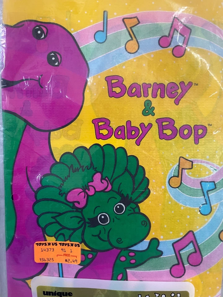 Vintage 1992 Barney & Baby Bop PAPER Tablecover Tablecloth Unique 54×84" Sealed - Image 3 of 4