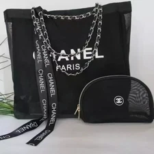NEWCHANEL VIP GIFT Beauty Mesh Tote Bag Beach Pouch Bag Case Storage Black