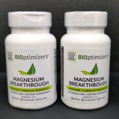 BiOptimizers Magnesium Breakthrough all 7 Forms 60 Veggie Caps 2 Pack Exp 8/2027