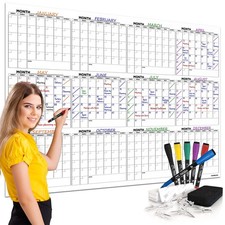 Large 36"x48" White Board Calendar for Wall 12 Month Planner Board Big Dry Er...