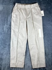 A New Day Pants Womens Small Beige Elastic Waist Pleated Front High Rise Pull On