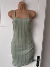 Shein Sage Green Ribbed Bodycon Mini Dress Womens UK 6 Strappy
