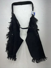 New Black ABetta Show Chaps With Fringe Adjustable Waist XL 46” L-33