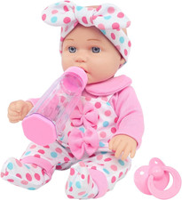 12" Baby Doll with Pink Dot Clothes Accessories Playset, 7 Set 12 Inch Baby Doll