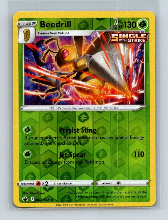 Beedrill 003/198 Holo Rare SWSH06: Chilling Reign Pokemon Reverse Holo Near Mint