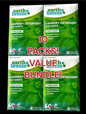 Earth Breeze DETERGENT Sheets-Fresh Scent, 600 Loads, 300 Sheets-10 PACKAGES!