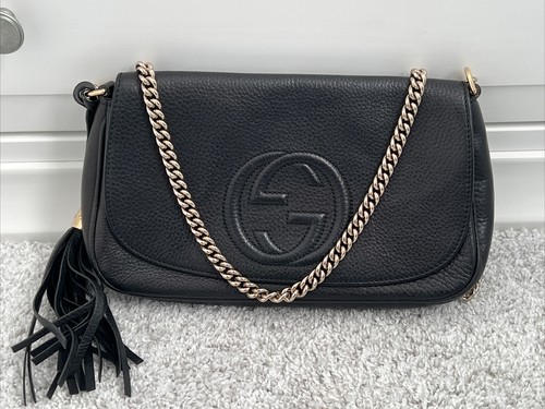 gucci soho black leather shoulder bag with chain strap