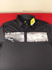 All In Motion Chest Stripe Polo Shirt Men's Medium Black Gray NEW Polyester