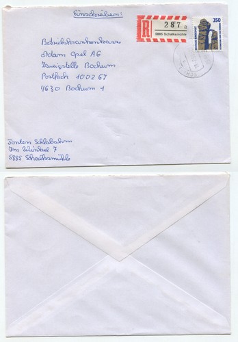 08478 - Mi.Nr. 1407 - Einschreiben - Schalksmühle 19.2.1990 nach Bochum - 第 1/1 張圖片